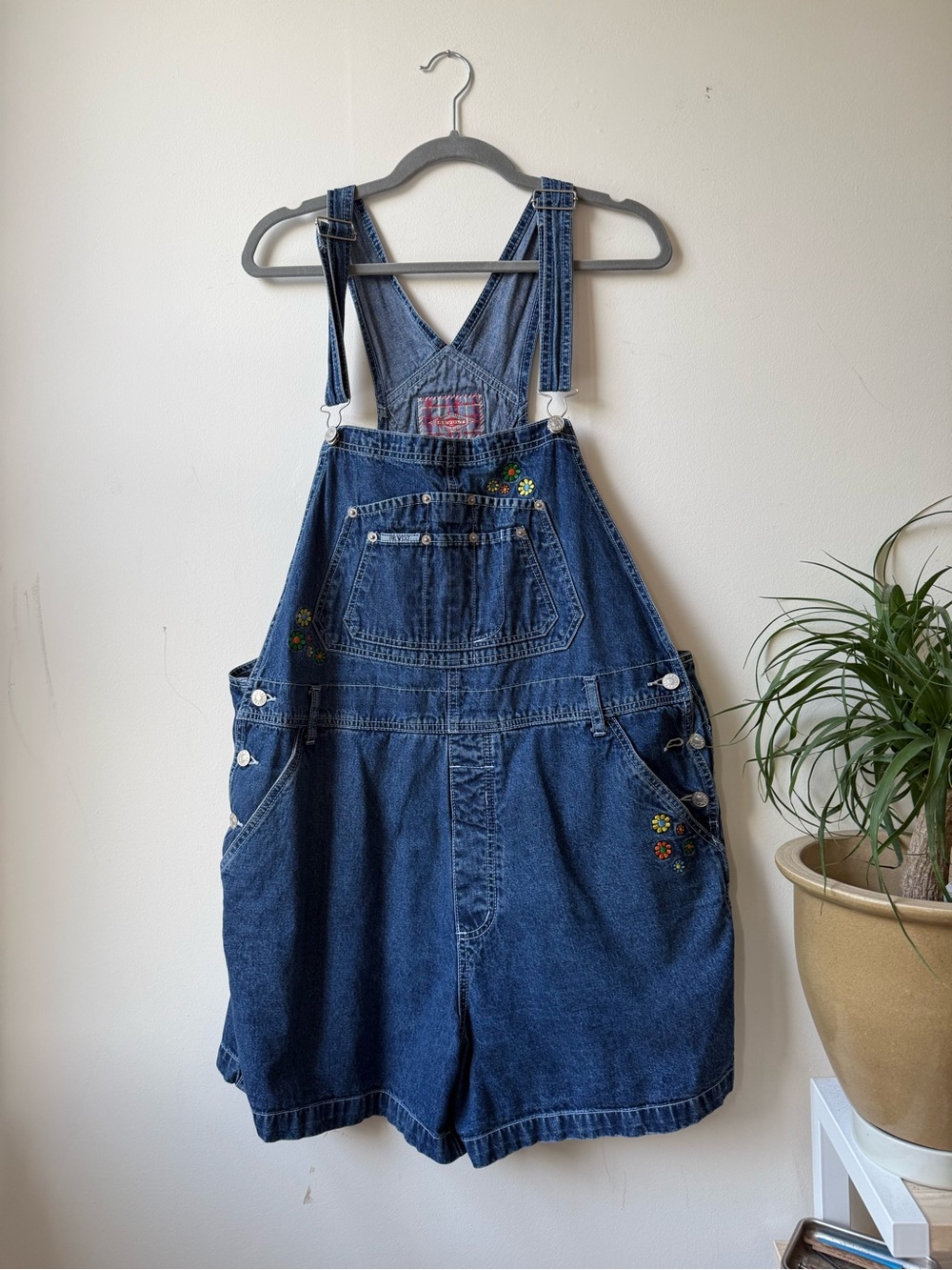 Vintage Y2K short overalls embroidered flowers plus size 90s Revolt 100% cotton